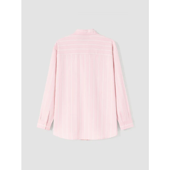 LCW Modest Pembe Çizgili Oversize Kadın Gömlek Tunik