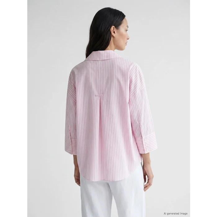 LCW EVERYDAY Pembe Çizgili Oversize Poplin Kadın Gömlek