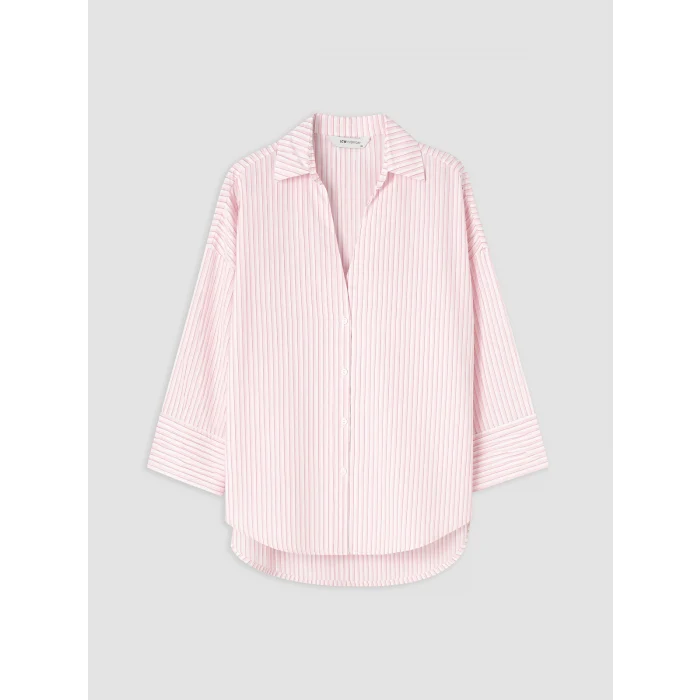 LCW EVERYDAY Pembe Çizgili Oversize Poplin Kadın Gömlek