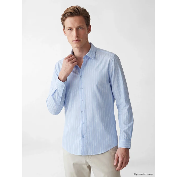 SOUTHBLUE Mavi Regular Fit Çizgili Gabardin Erkek Gömlek