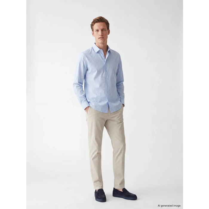 SOUTHBLUE Mavi Regular Fit Çizgili Gabardin Erkek Gömlek