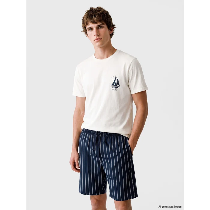 LC WAIKIKI Lacivert Regular Fit Baskılı Erkek Şortlu Pijama Takımı