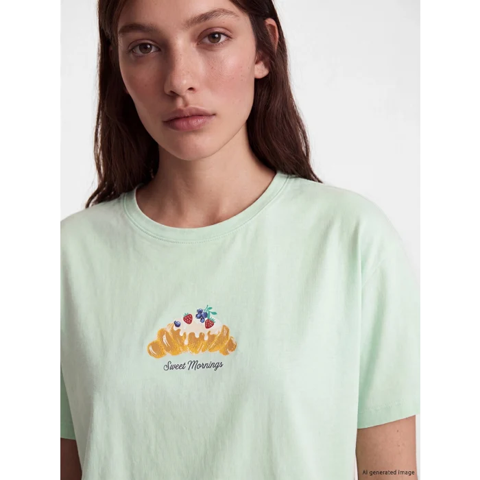 LCW DREAM Yeşil Bisiklet Yaka Baskılı Kadın Pijama Takım