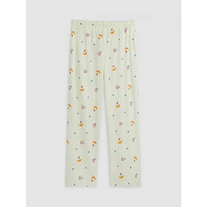 LCW DREAM Yeşil Bisiklet Yaka Baskılı Kadın Pijama Takım