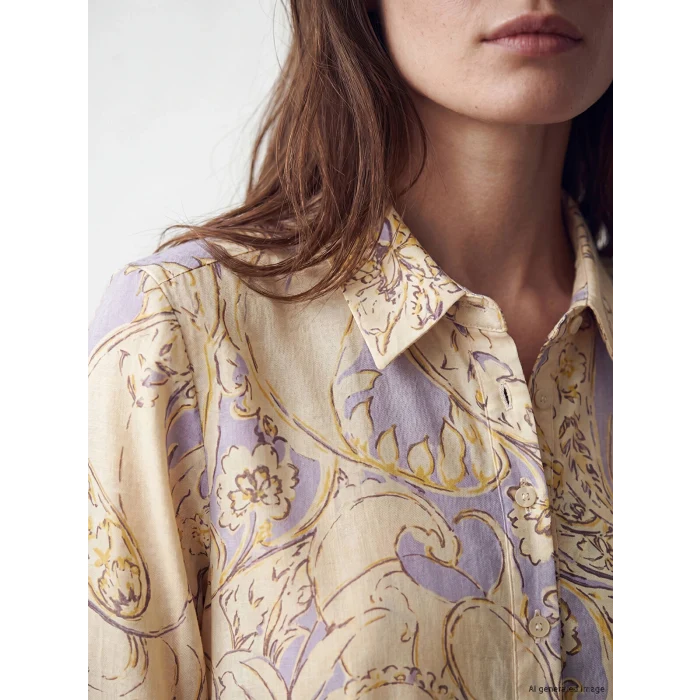 LCW Modest Ekru Desenli Poplin Kadın Gömlek Tunik