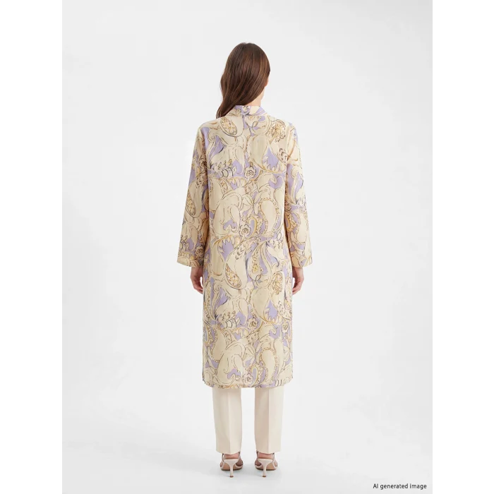 LCW Modest Ekru Desenli Poplin Kadın Gömlek Tunik