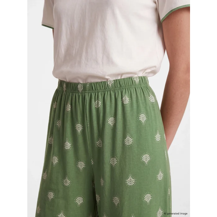 LCW DREAM Yeşil V Yaka Kadın Kaprili Pijama Takımı