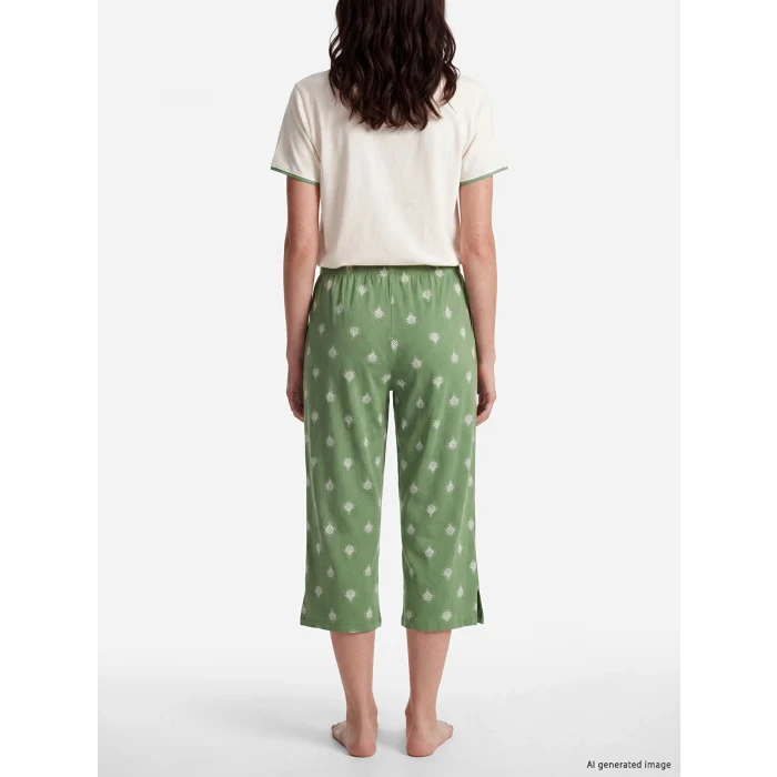 LCW DREAM Yeşil V Yaka Kadın Kaprili Pijama Takımı
