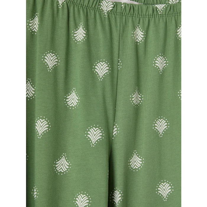 LCW DREAM Yeşil V Yaka Kadın Kaprili Pijama Takımı