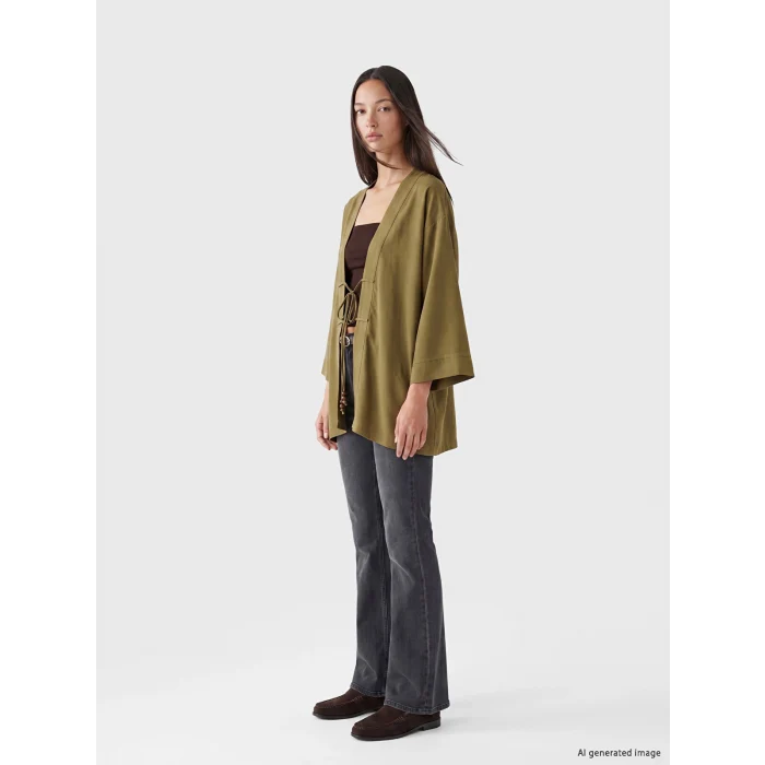 LCW EVERYDAY Haki Oversize Keten Karışımlı Kadın Kimono