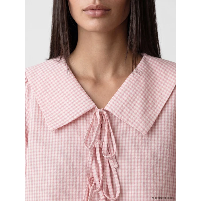 LCW EVERYDAY Pembe Bebe Yaka Ekose Bağcıklı Bluz