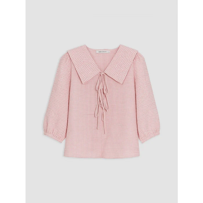 LCW EVERYDAY Pembe Bebe Yaka Ekose Bağcıklı Bluz
