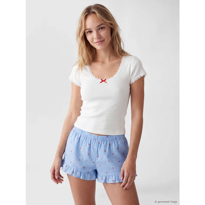 LCW DREAM Mavi Desenli Kadın Şortlu Pijama Takımı