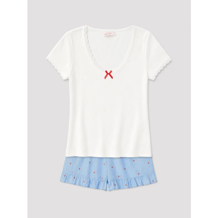 LCW DREAM Mavi Desenli Kadın Şortlu Pijama Takımı
