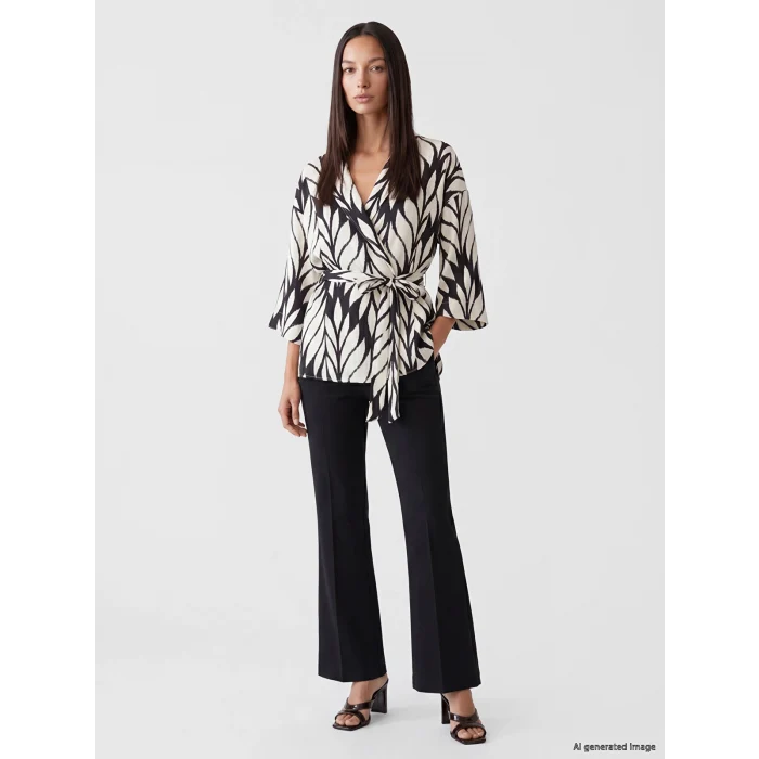 LCW EVERYDAY Siyah Şal Yaka Desenli Kadın Kimono