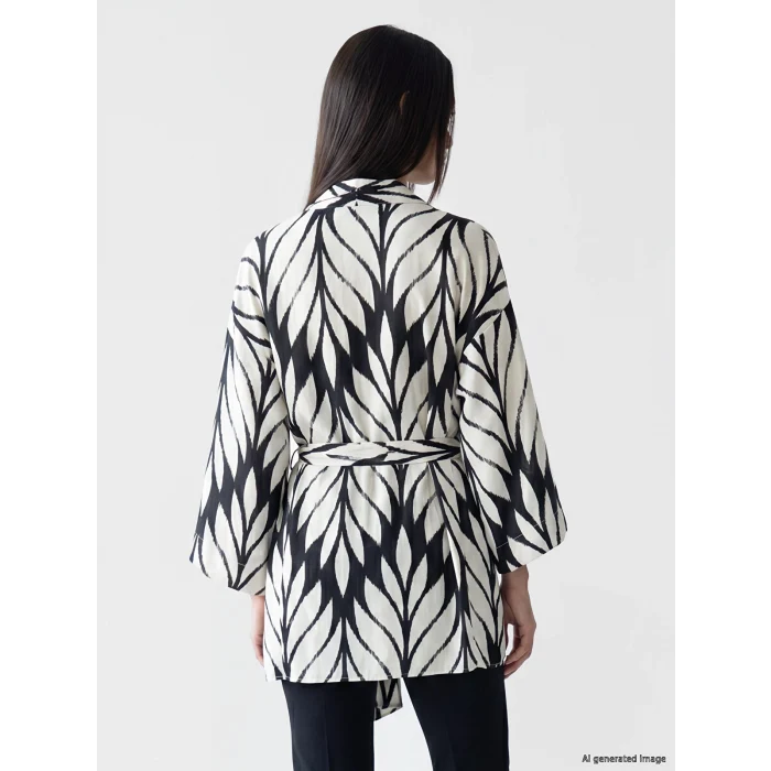 LCW EVERYDAY Siyah Şal Yaka Desenli Kadın Kimono
