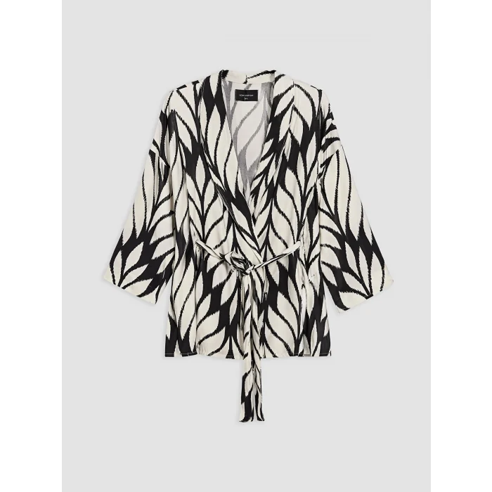 LCW EVERYDAY Siyah Şal Yaka Desenli Kadın Kimono