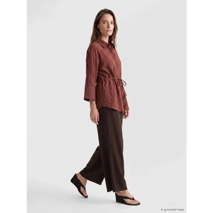 LCW EVERYDAY Kahverengi Çizgili Oversize Armürlü Kadın Gömlek