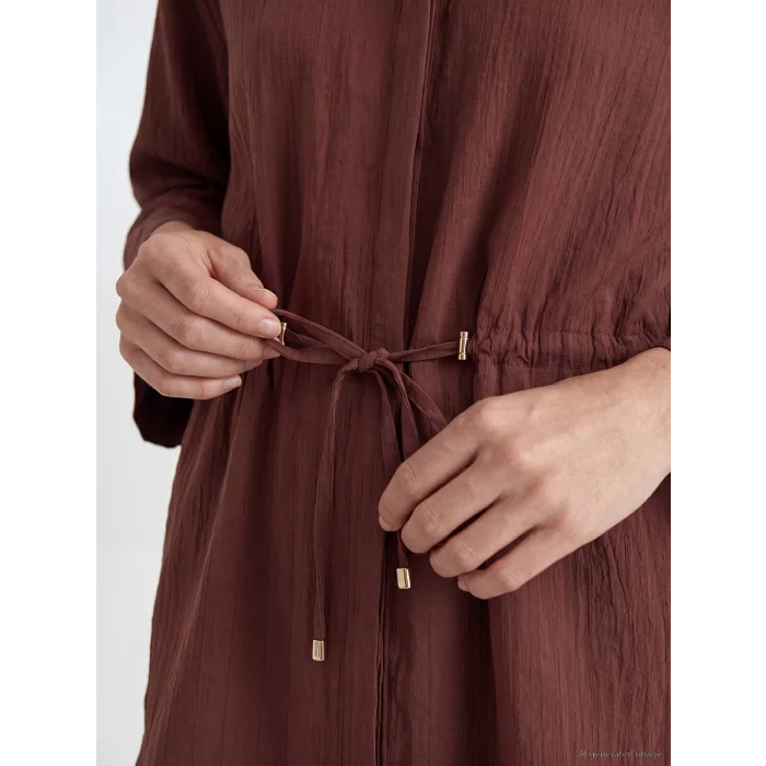 LCW EVERYDAY Kahverengi Çizgili Oversize Armürlü Kadın Gömlek