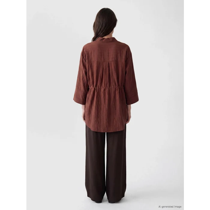 LCW EVERYDAY Kahverengi Çizgili Oversize Armürlü Kadın Gömlek