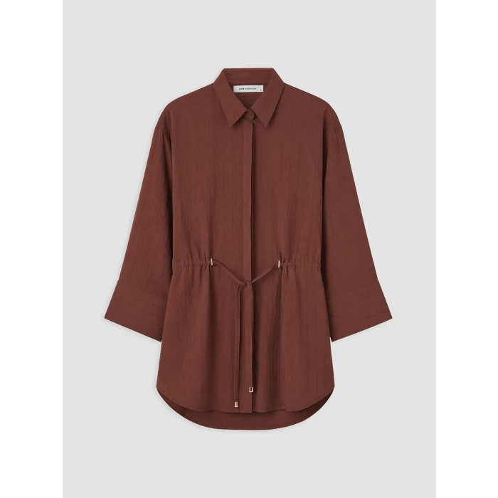 LCW EVERYDAY Kahverengi Çizgili Oversize Armürlü Kadın Gömlek