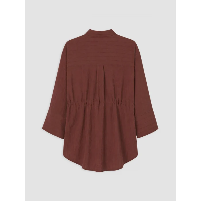 LCW EVERYDAY Kahverengi Çizgili Oversize Armürlü Kadın Gömlek