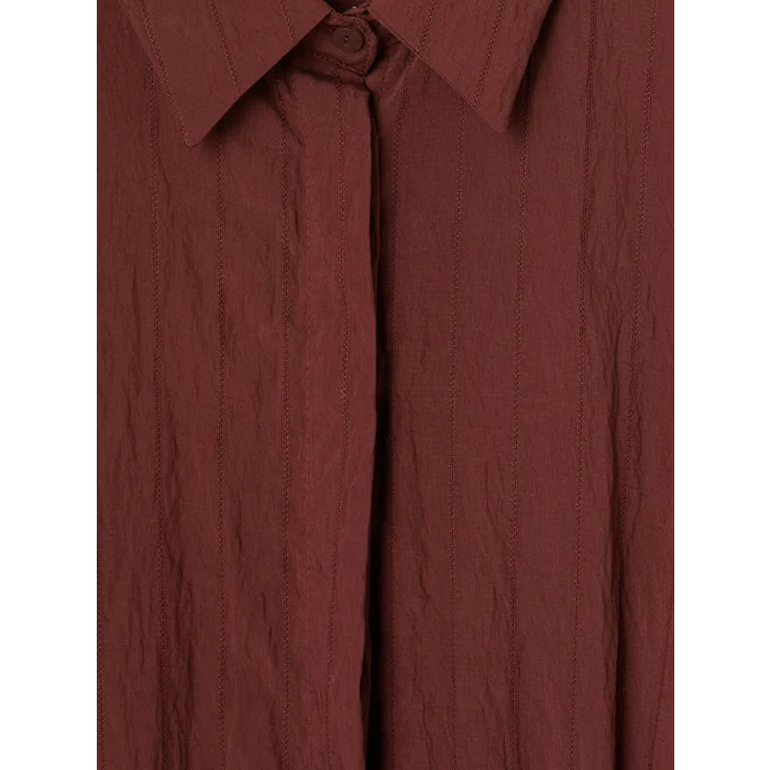 LCW EVERYDAY Kahverengi Çizgili Oversize Armürlü Kadın Gömlek