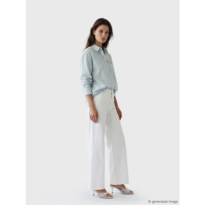 LCW Modest Yeşil Çizgili Oversize Poplin Kadın Gömlek Tunik