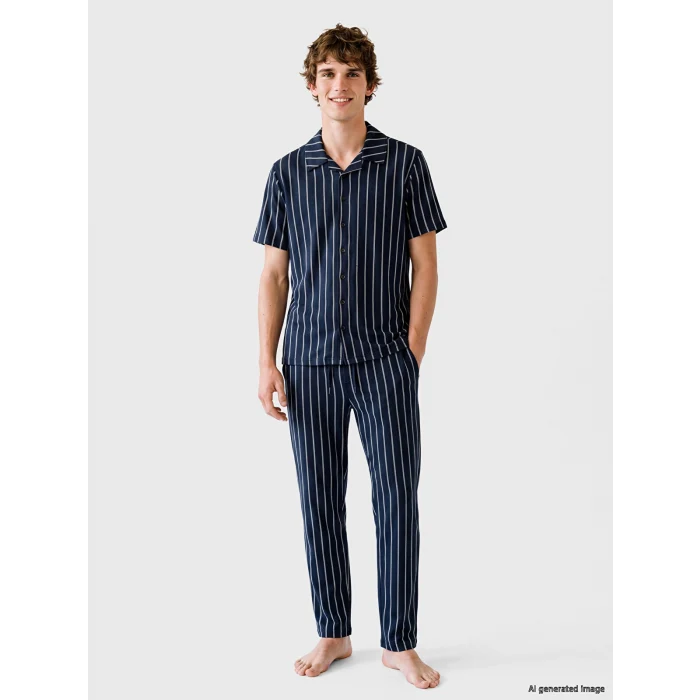 LC WAIKIKI Lacivert Regular Fit Çizgili Erkek Pijama Takım