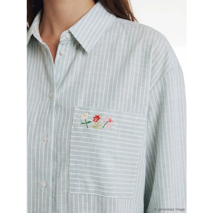 LCW Modest Yeşil Çizgili Oversize Poplin Kadın Gömlek Tunik