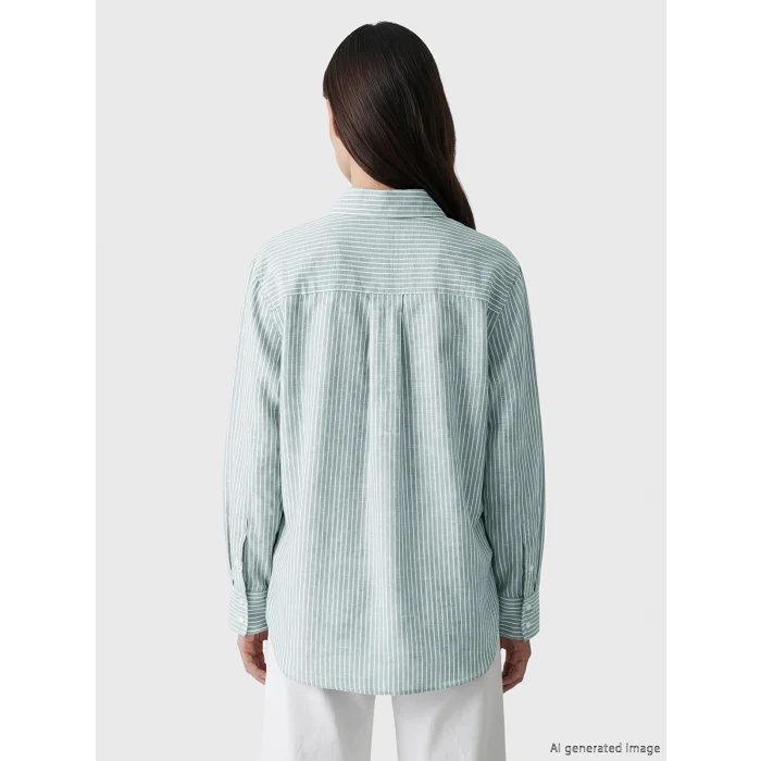 LCW Modest Yeşil Çizgili Oversize Poplin Kadın Gömlek Tunik