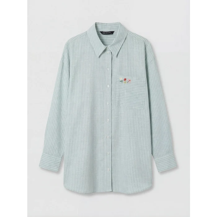 LCW Modest Yeşil Çizgili Oversize Poplin Kadın Gömlek Tunik