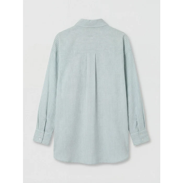 LCW Modest Yeşil Çizgili Oversize Poplin Kadın Gömlek Tunik