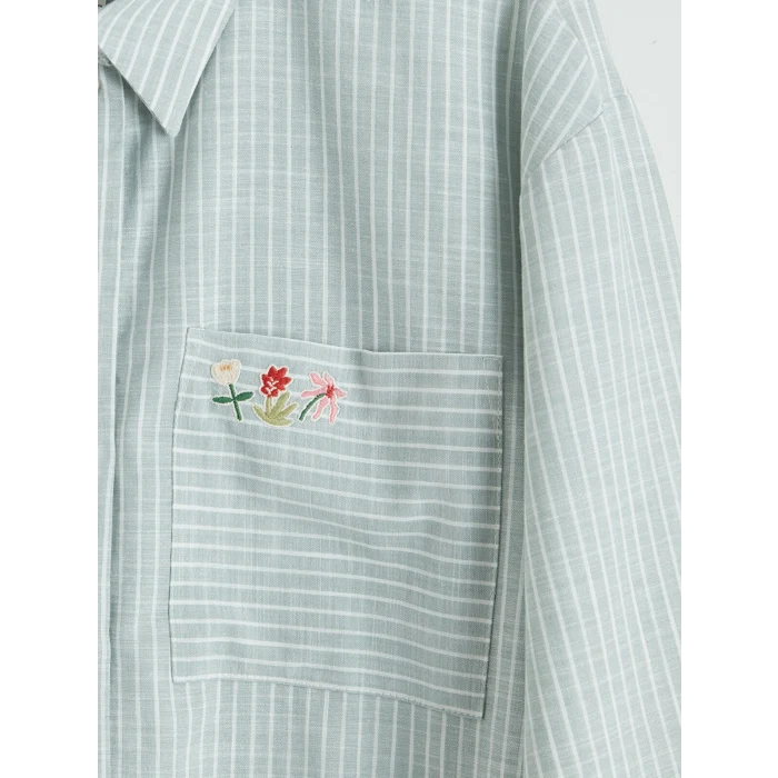 LCW Modest Yeşil Çizgili Oversize Poplin Kadın Gömlek Tunik