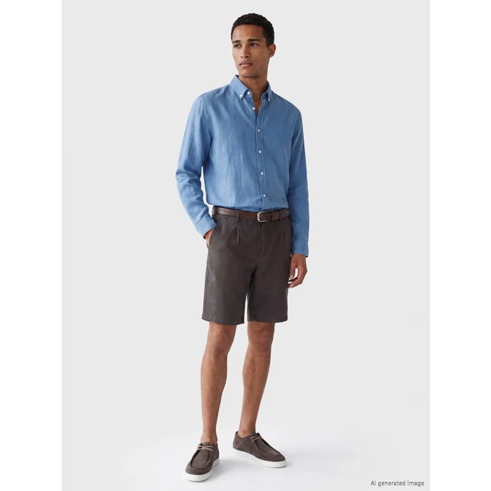 LCW Vision İndigo Regular Fit Keten Karışımlı Erkek Gömlek