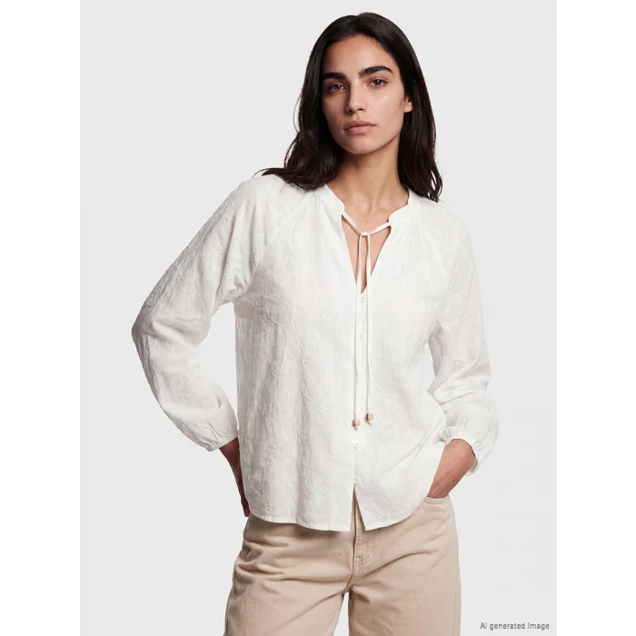 LCW Vision Beyaz Nakışlı Oversize %100 Pamuklu Bluz