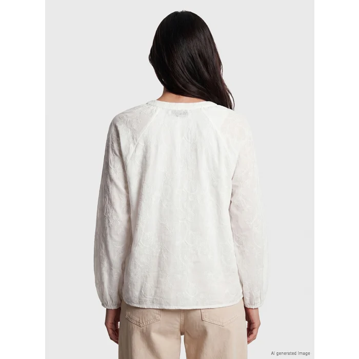 LCW Vision Beyaz Nakışlı Oversize %100 Pamuklu Bluz