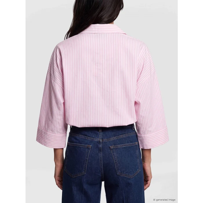 LCW Vision Pembe Çizgili Oversize Poplin Kadın Gömlek