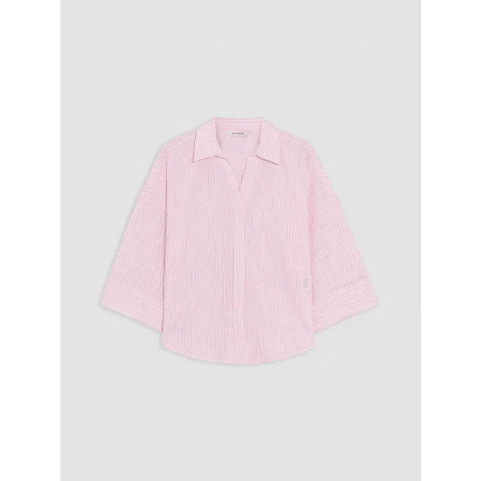 LCW Vision Pembe Çizgili Oversize Poplin Kadın Gömlek