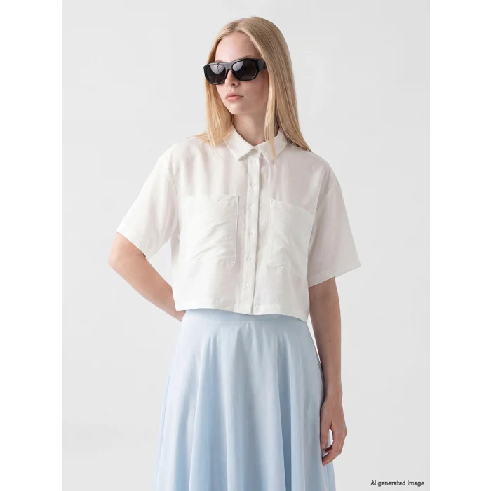 XSIDE Beyaz Oversize Kadın Crop Gömlek