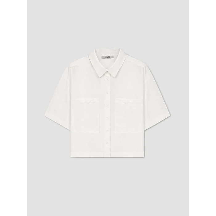 XSIDE Beyaz Oversize Kadın Crop Gömlek