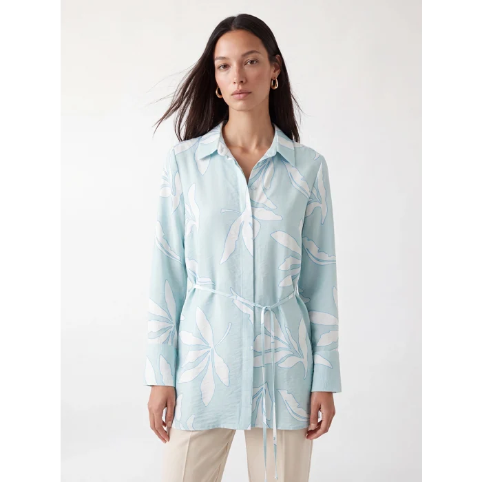 LCW EVERYDAY Yeşil Beli Kuşaklı Desenli Kadın Gömlek Tunik