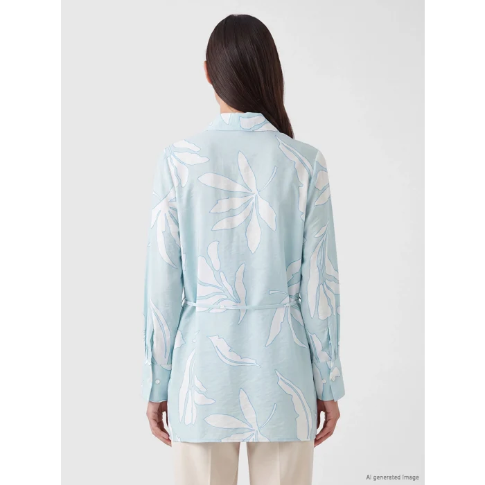 LCW EVERYDAY Yeşil Beli Kuşaklı Desenli Kadın Gömlek Tunik