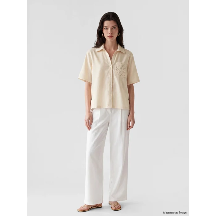 LCW Comfort Bej Nakışlı Kadın Gömlek