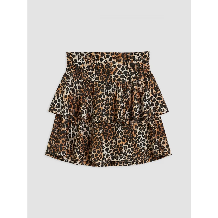 LCW Vision Siyah Leopar Desenli Katkat Mini Şortlu Etek