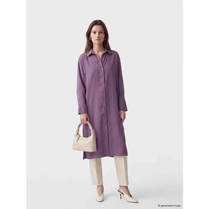 LCW Modest Mor Oversize Modal Karışımlı Kadın Gömlek Tunik