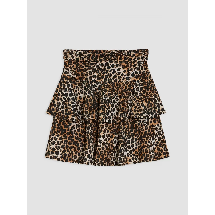 LCW Vision Siyah Leopar Desenli Katkat Mini Şortlu Etek