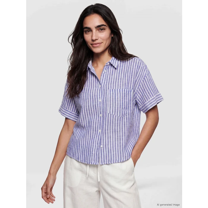 LCW Vision Mavi Çizgili Oversize Kadın Gömlek