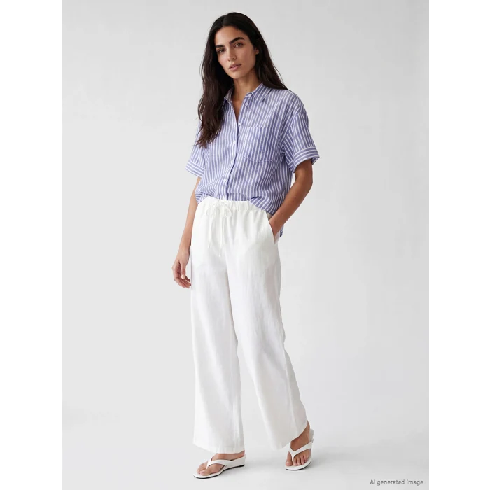 LCW Vision Mavi Çizgili Oversize Kadın Gömlek