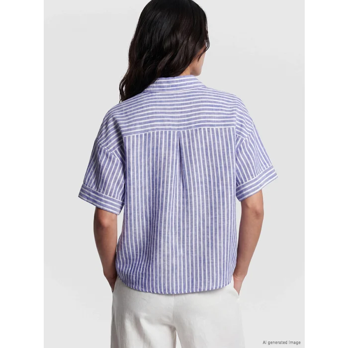 LCW Vision Mavi Çizgili Oversize Kadın Gömlek